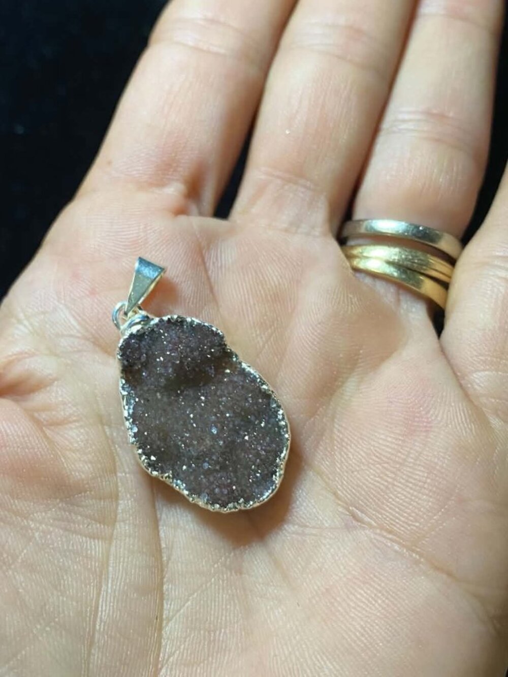 .925 Silver Brown Druzy Agate Crystal Quartz Geod Pendant